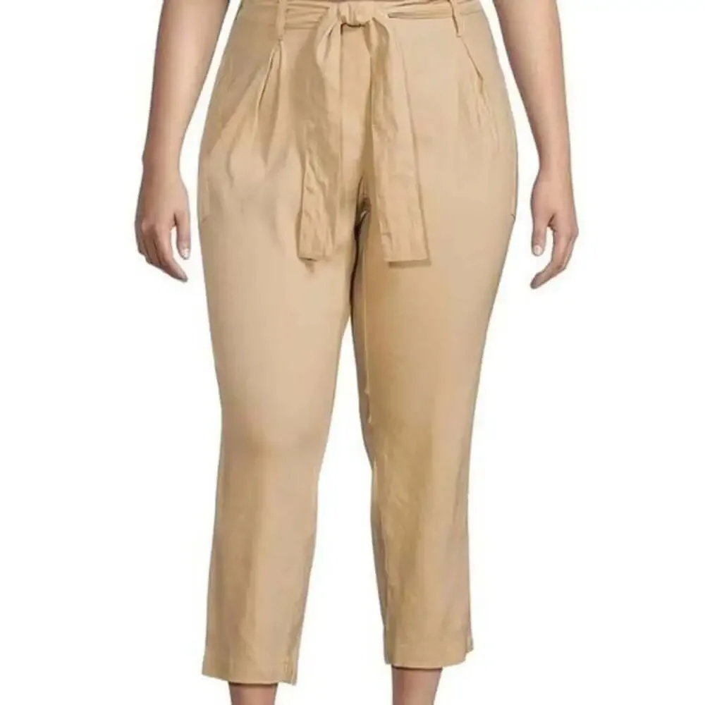 Calvin Klein Women's Beige Capri Tie-Waist Pants Size 16 New with Tags